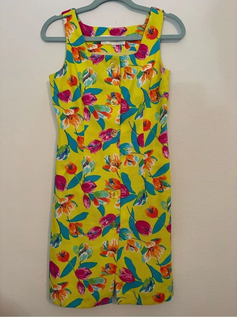 Vintage 90’s Laura Madrigano Yellow Floral Print Dress Size 4